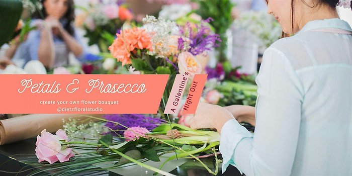 Petals & Prosecco Galentine\'s bouquet bar
