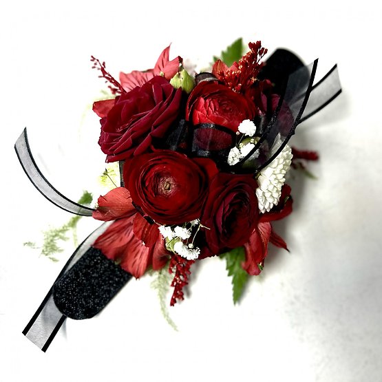 Red and White Wrist Corsage