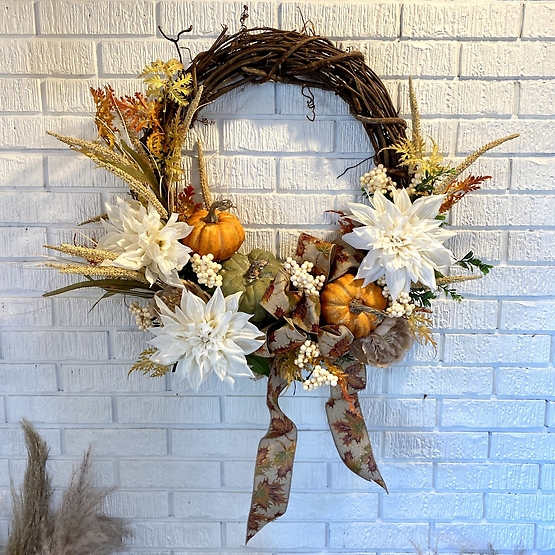 Muted Fall Pumpkin Wreath